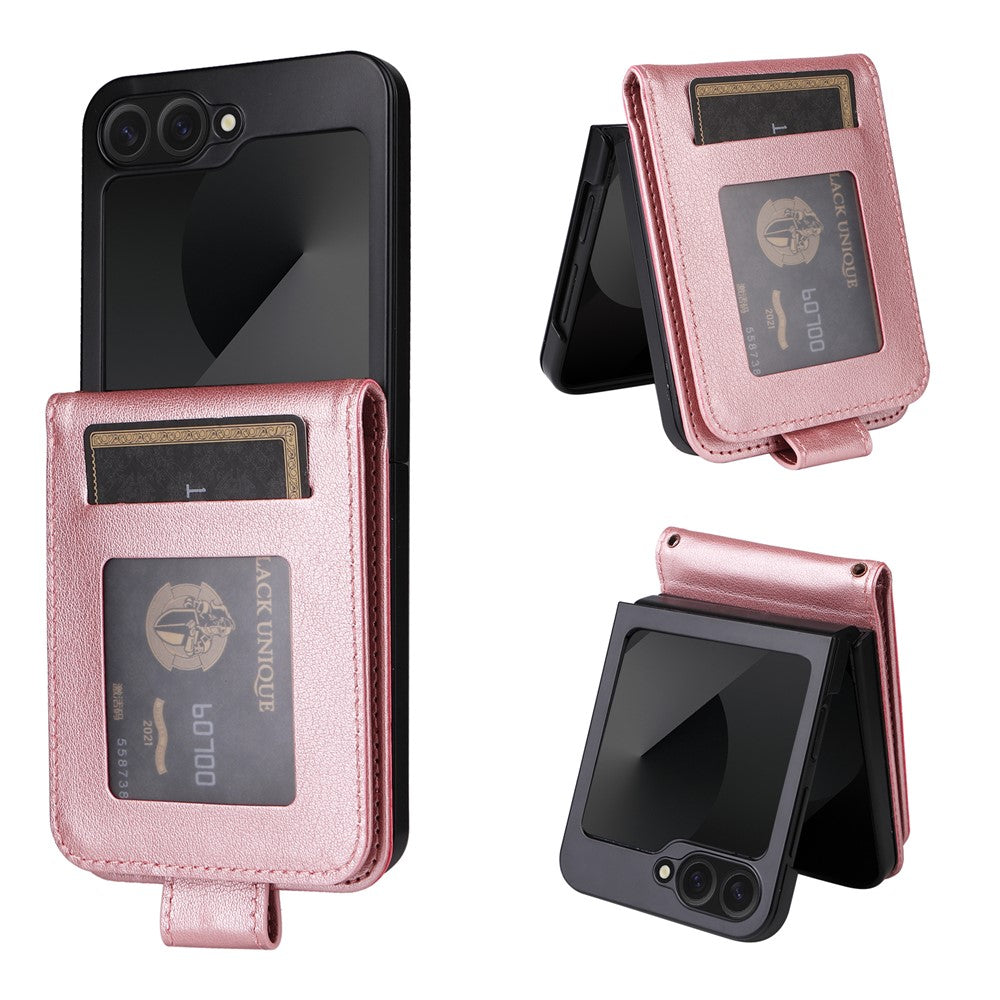 For Samsung Galaxy Z Flip7 FE 5G / Z Flip6 5G Case PU Leather Card Holder Folding Phone Cover - Rose Gold