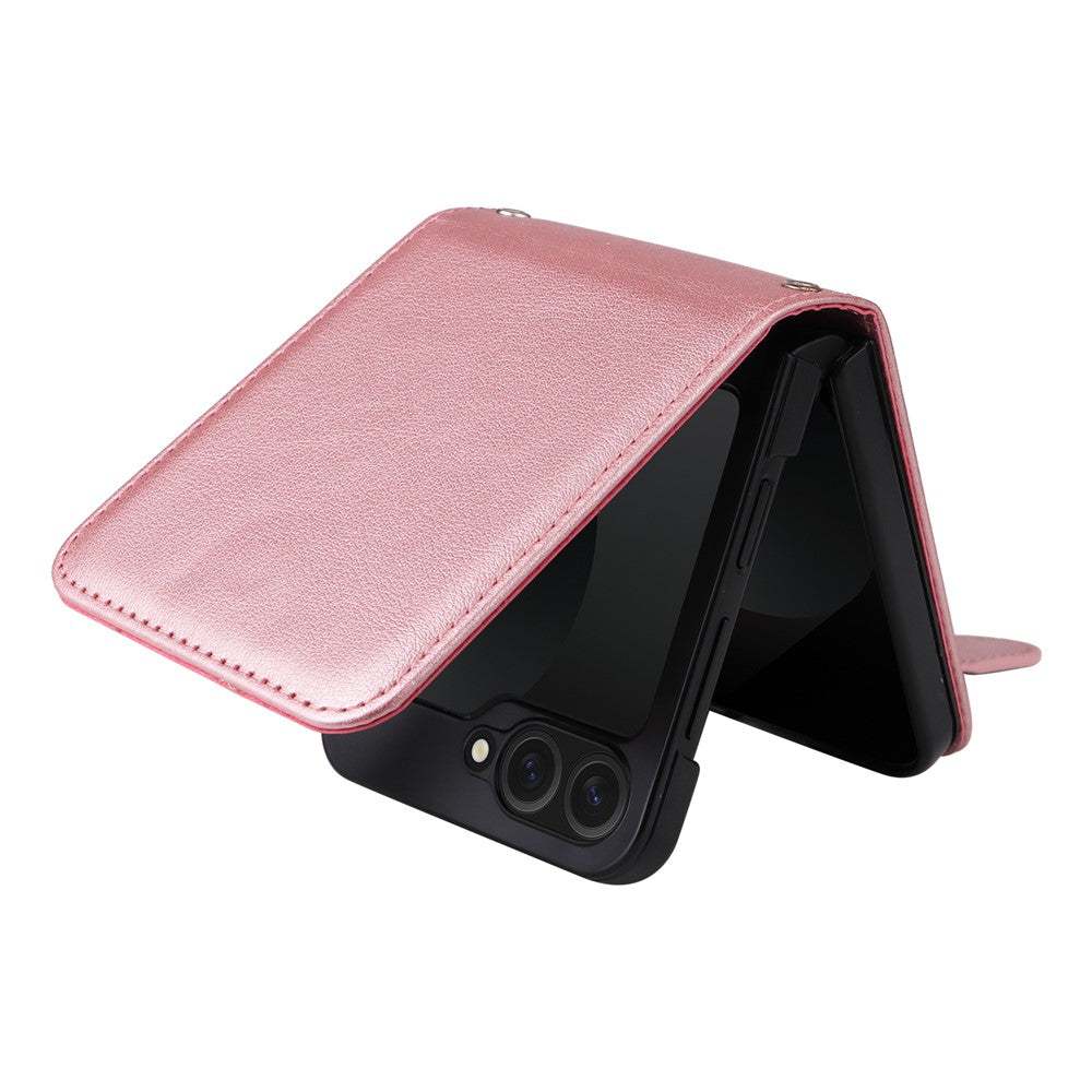 For Samsung Galaxy Z Flip7 FE 5G / Z Flip6 5G Case PU Leather Card Holder Folding Phone Cover - Rose Gold