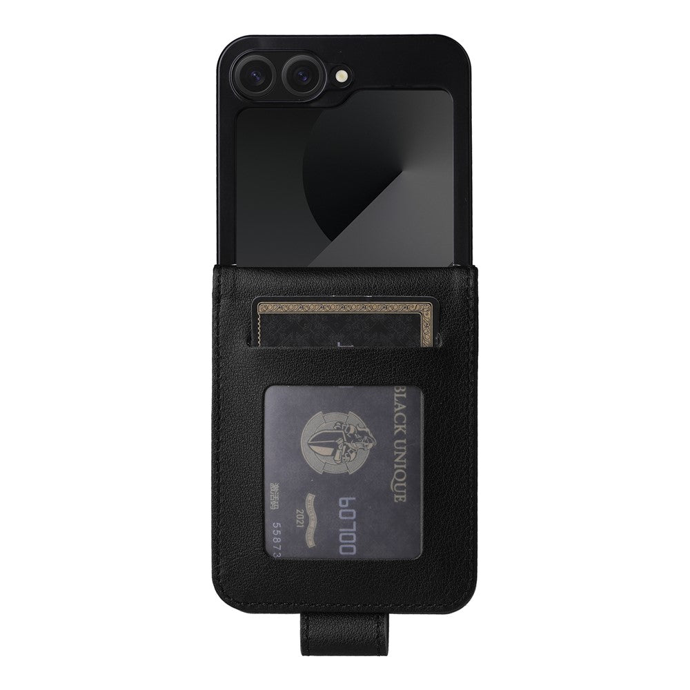 For Samsung Galaxy Z Flip7 FE 5G / Z Flip6 5G Case PU Leather Card Holder Folding Phone Cover - Black