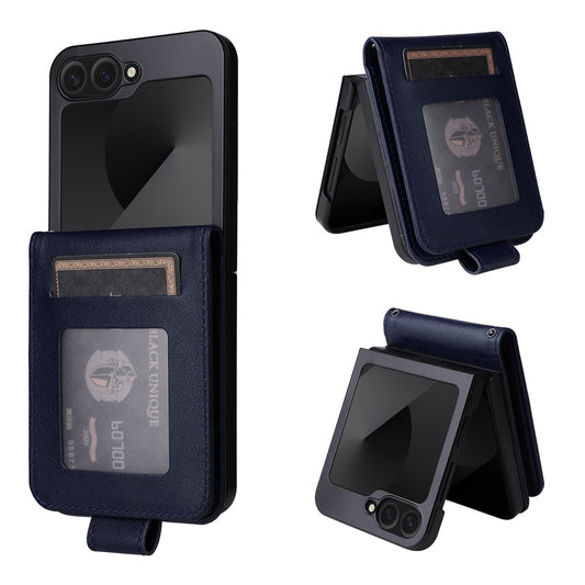 For Samsung Galaxy Z Flip7 FE 5G / Z Flip6 5G Case PU Leather Card Holder Folding Phone Cover - Blue