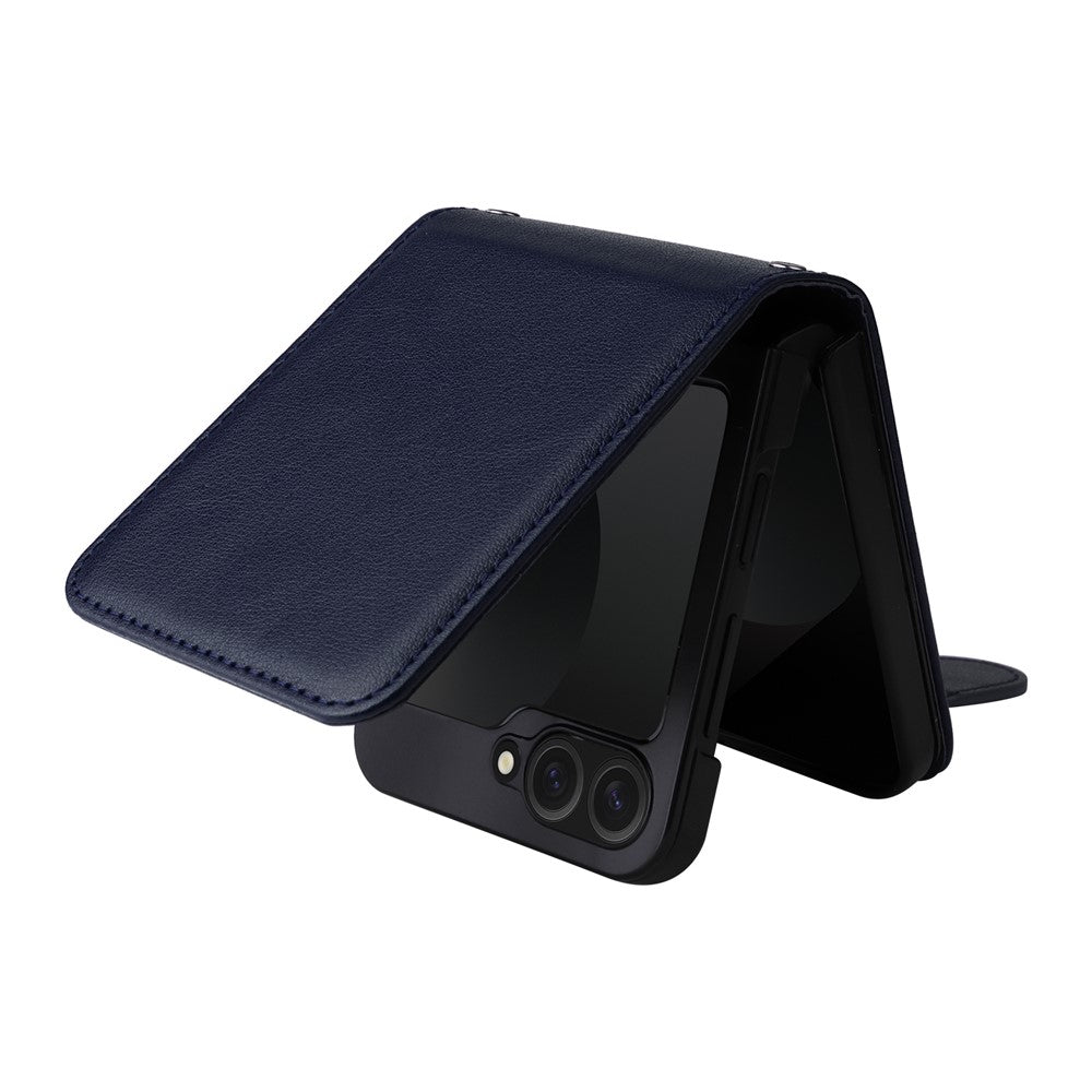 For Samsung Galaxy Z Flip7 FE 5G / Z Flip6 5G Case PU Leather Card Holder Folding Phone Cover - Blue