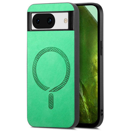 For Google Pixel 8a Leather Back Case Compatible with MagSafe Skin-Touch Phone Cover - Green