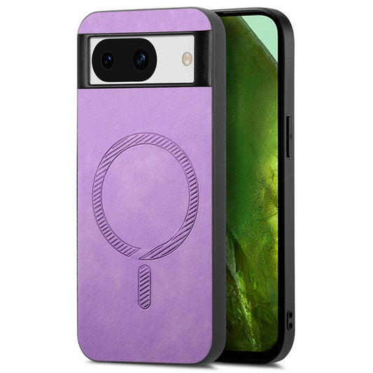 For Google Pixel 8a Leather Back Case Compatible with MagSafe Skin-touch Phone Cover - Purple