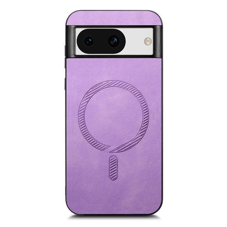 For Google Pixel 8a Leather Back Case Compatible with MagSafe Skin-touch Phone Cover - Purple