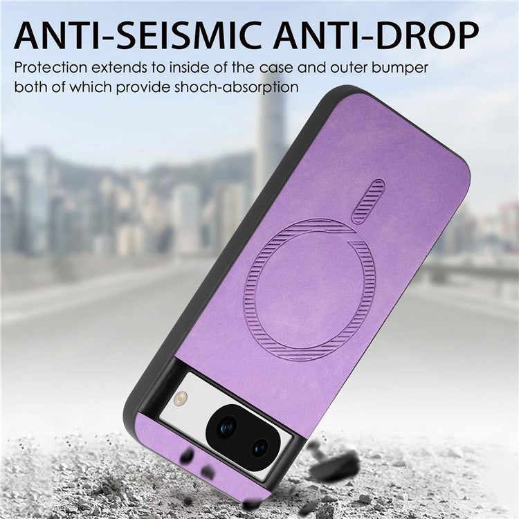 For Google Pixel 8a Leather Back Case Compatible with MagSafe Skin-touch Phone Cover - Purple