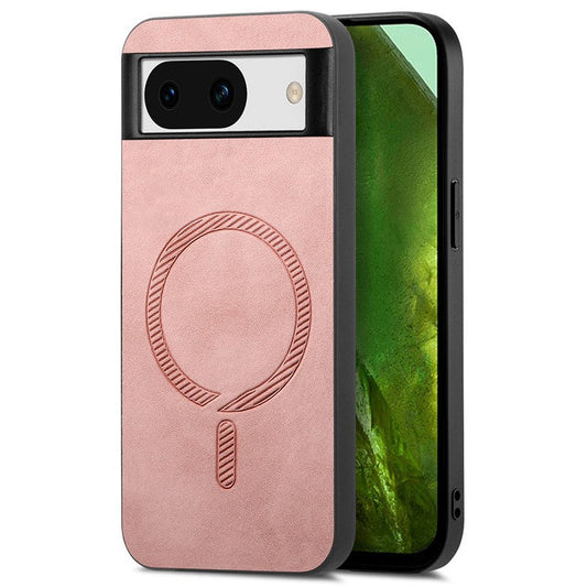 For Google Pixel 8a Leather Back Case Compatible with MagSafe Skin-touch Phone Cover - Pink