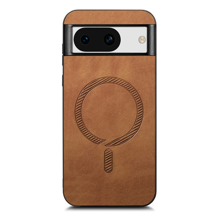 For Google Pixel 8a Leather Back Case Compatible with MagSafe Skin-touch Phone Cover - Brown