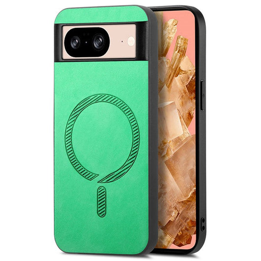 For Google Pixel 8 Leather Back Case Compatible with MagSafe Skin-Touch Phone Cover - Green