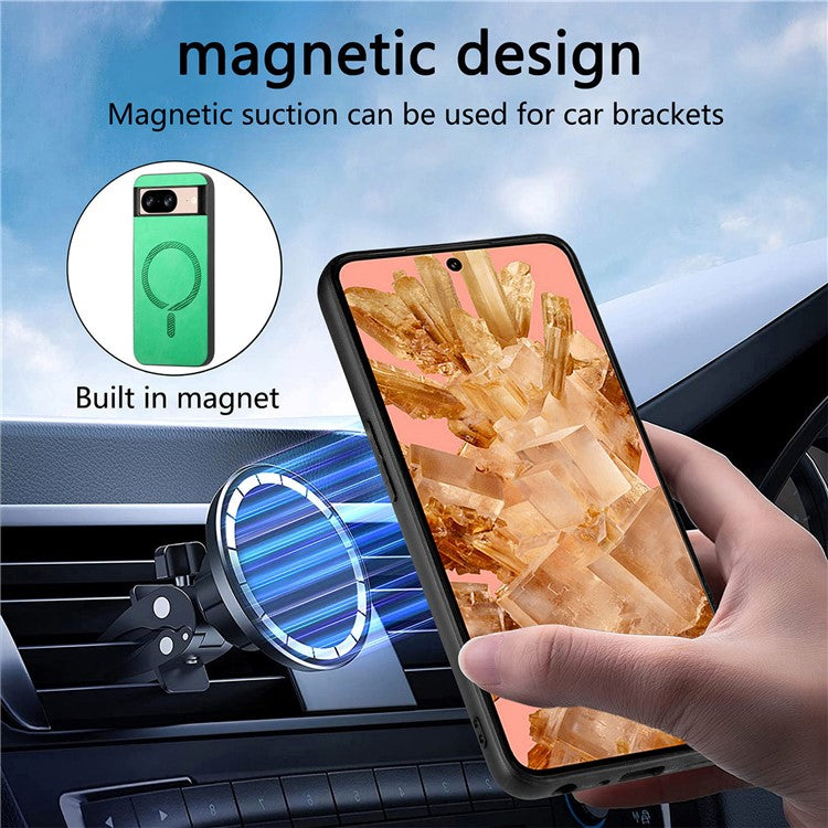 For Google Pixel 8 Leather Back Case Compatible with MagSafe Skin-Touch Phone Cover - Green