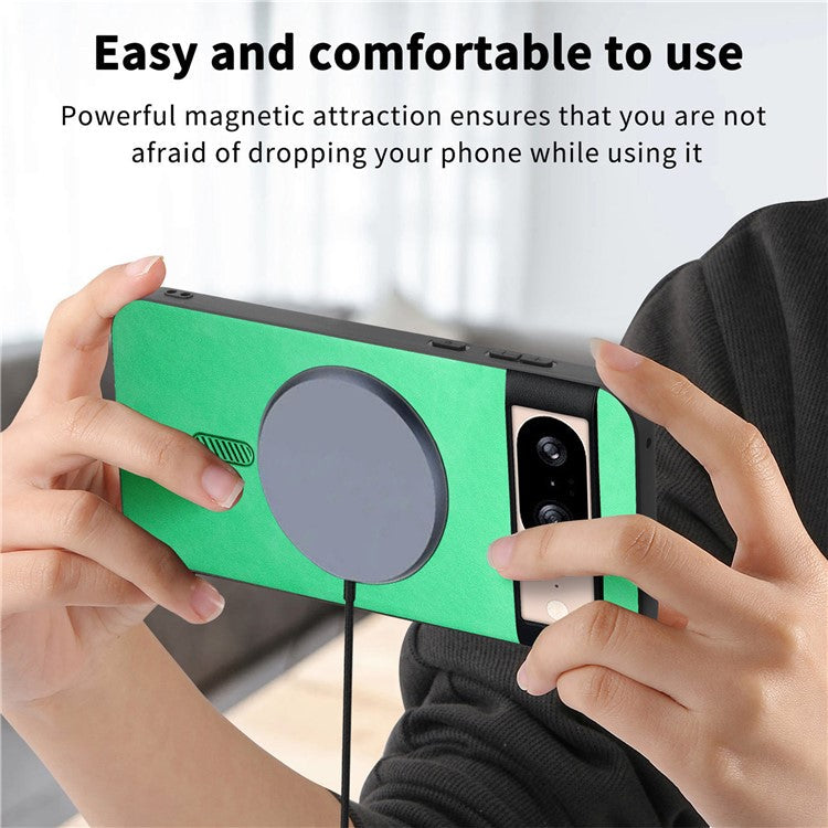 For Google Pixel 8 Leather Back Case Compatible with MagSafe Skin-Touch Phone Cover - Green