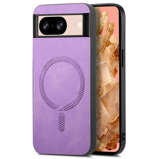 For Google Pixel 8 Leather Back Case Compatible with MagSafe Skin-touch Phone Cover - Purple