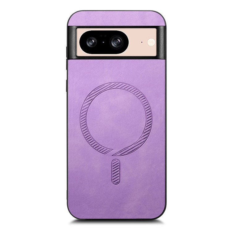 For Google Pixel 8 Leather Back Case Compatible with MagSafe Skin-touch Phone Cover - Purple