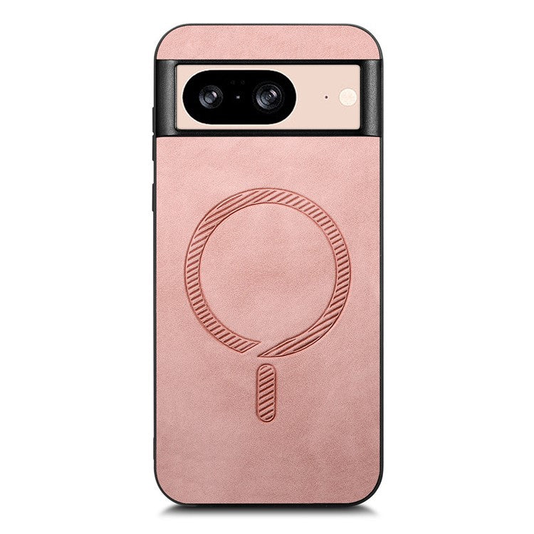For Google Pixel 8 Leather Back Case Compatible with MagSafe Skin-touch Phone Cover - Pink