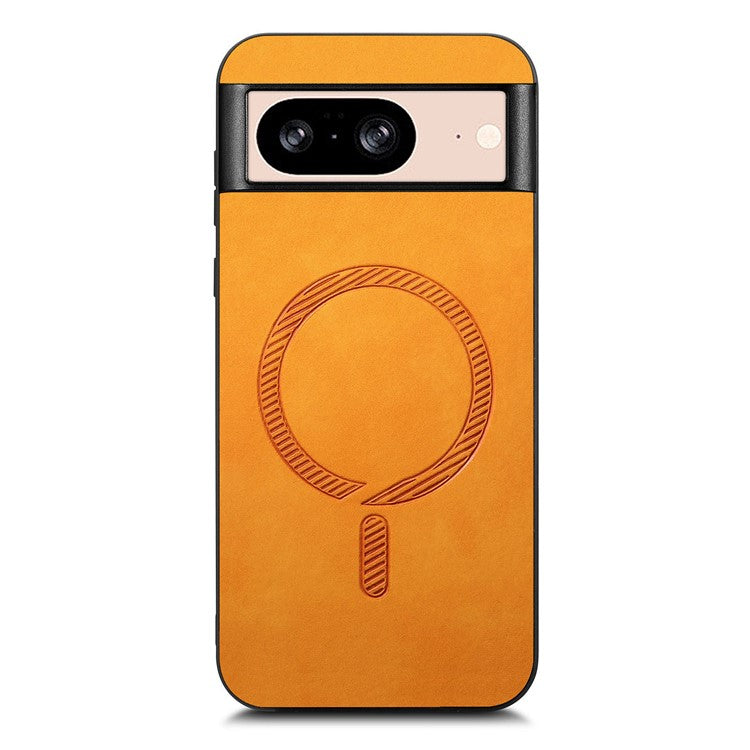 For Google Pixel 8 Leather Back Case Compatible with MagSafe Skin-touch Phone Cover - Yellow