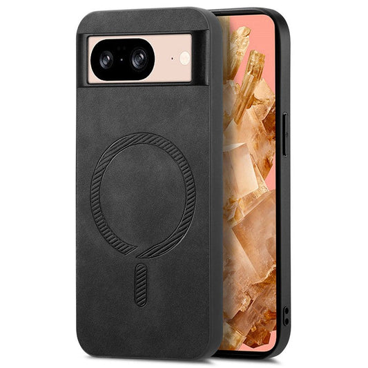 For Google Pixel 8 Leather Back Case Compatible with MagSafe Skin-touch Phone Cover - Black