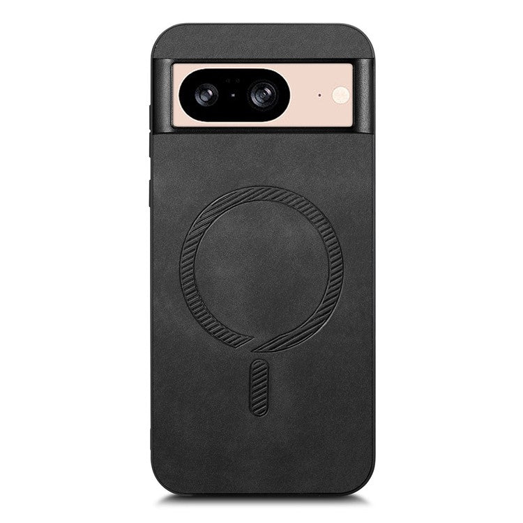 For Google Pixel 8 Leather Back Case Compatible with MagSafe Skin-touch Phone Cover - Black