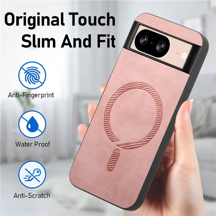 For Google Pixel 8 Leather Back Case Compatible with MagSafe Skin-touch Phone Cover - Black
