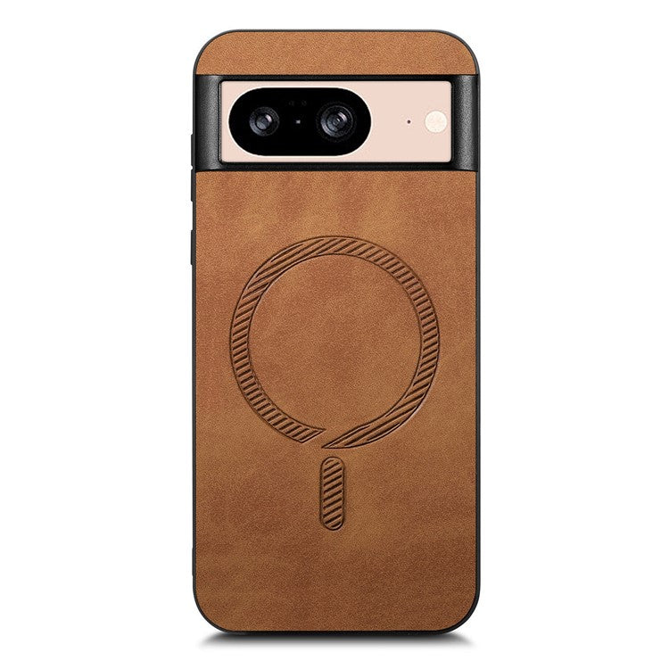 For Google Pixel 8 Leather Back Case Compatible with MagSafe Skin-touch Phone Cover - Brown