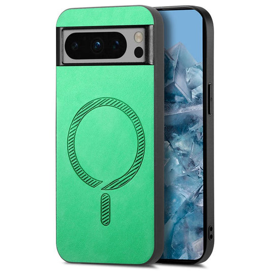 For Google Pixel 8 Pro Leather Back Case Compatible with MagSafe Skin-Touch Phone Cover - Green