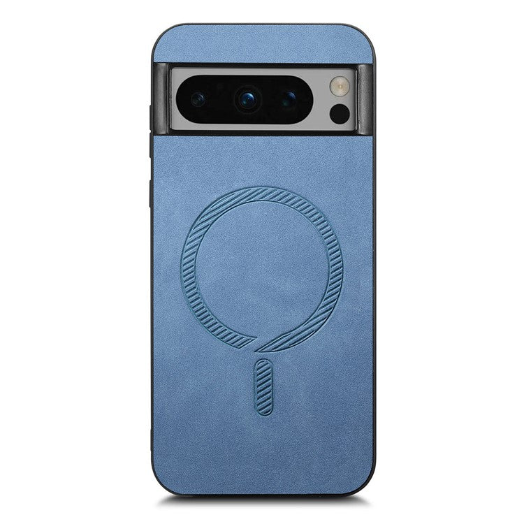For Google Pixel 8 Pro Leather Back Case Compatible with MagSafe Skin-touch Phone Cover - Blue
