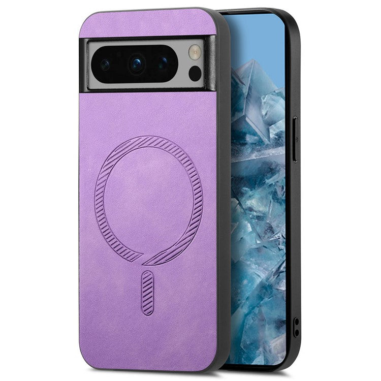For Google Pixel 8 Pro Leather Back Case Compatible with MagSafe Skin-touch Phone Cover - Purple