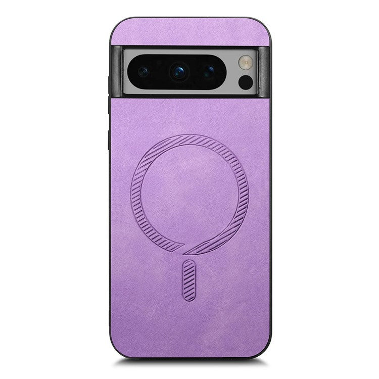 For Google Pixel 8 Pro Leather Back Case Compatible with MagSafe Skin-touch Phone Cover - Purple