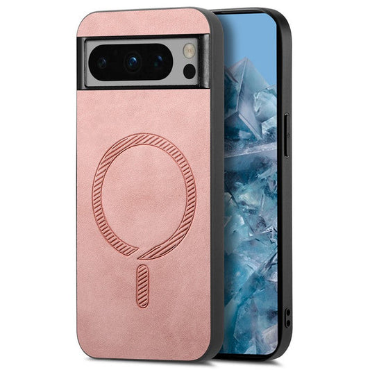 For Google Pixel 8 Pro Leather Back Case Compatible with MagSafe Skin-touch Phone Cover - Pink