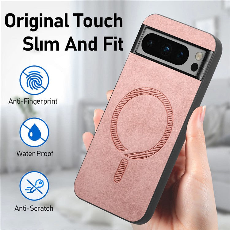 For Google Pixel 8 Pro Leather Back Case Compatible with MagSafe Skin-touch Phone Cover - Pink