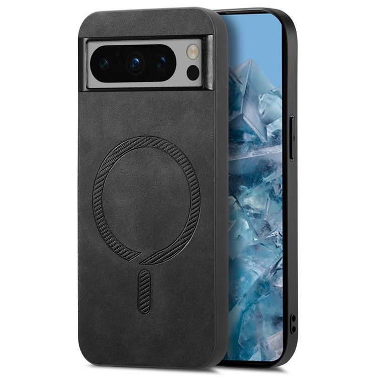 For Google Pixel 8 Pro Leather Back Case Compatible with MagSafe Skin-touch Phone Cover - Black