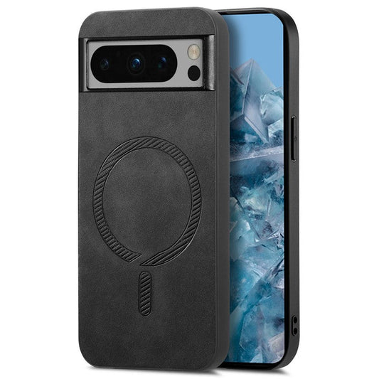 For Google Pixel 8 Pro Leather Back Case Compatible with MagSafe Skin-touch Phone Cover - Black
