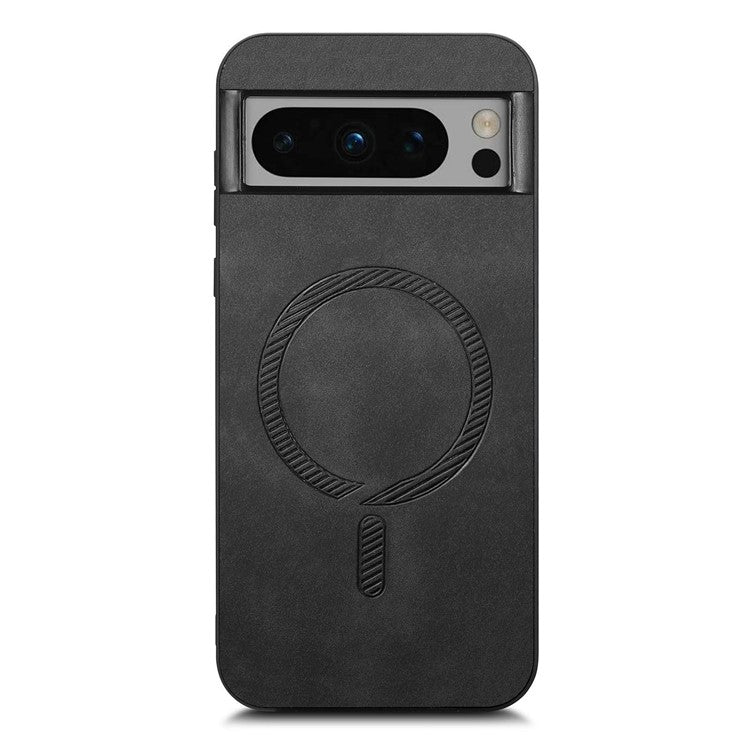 For Google Pixel 8 Pro Leather Back Case Compatible with MagSafe Skin-touch Phone Cover - Black