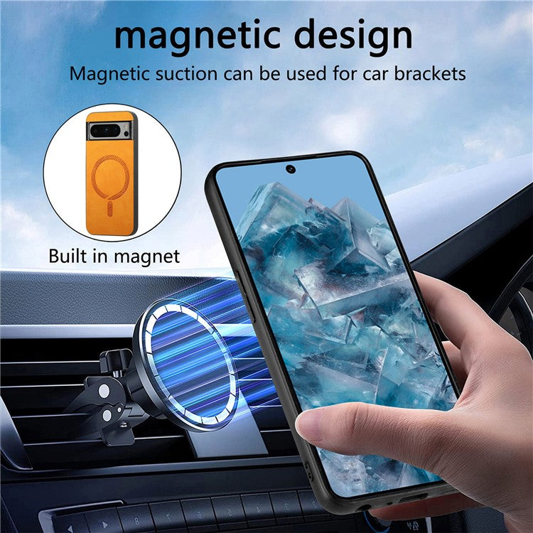 For Google Pixel 8 Pro Leather Back Case Compatible with MagSafe Skin-touch Phone Cover - Brown
