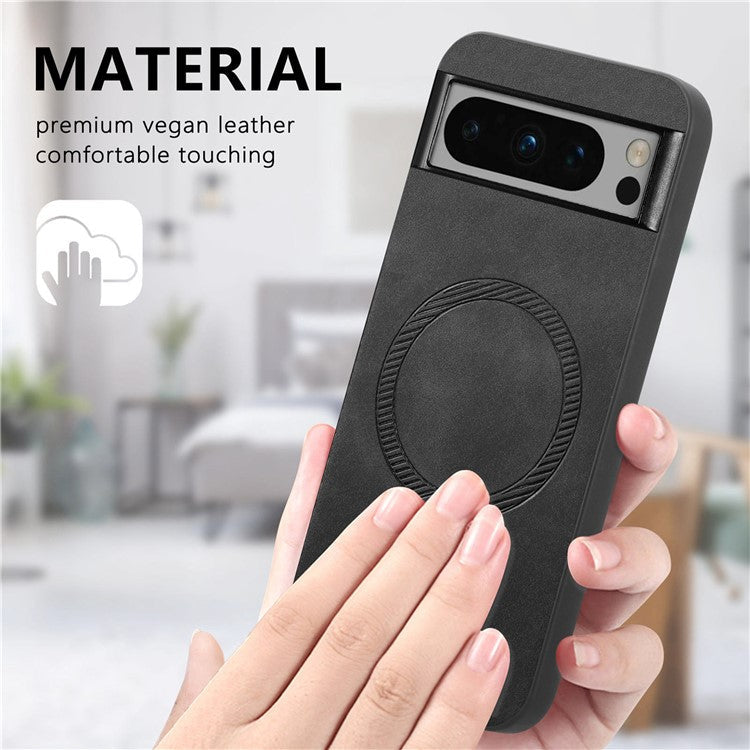 For Google Pixel 8 Pro Leather Back Case Compatible with MagSafe Skin-touch Phone Cover - Brown