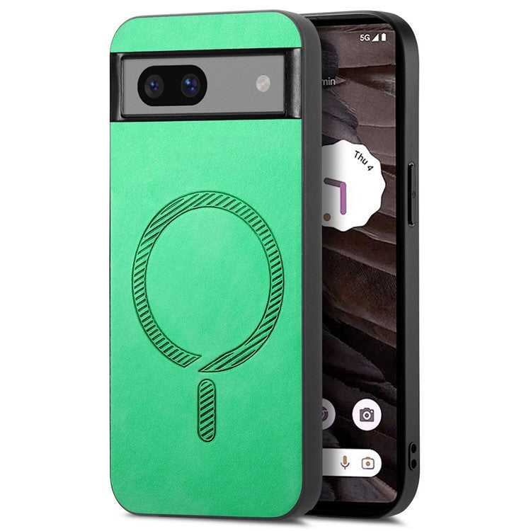 For Google Pixel 7a Leather Back Case Compatible with MagSafe Skin-Touch Phone Cover - Green
