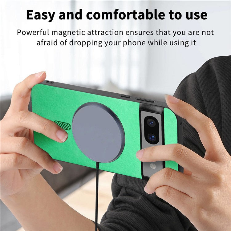 For Google Pixel 7a Leather Back Case Compatible with MagSafe Skin-touch Phone Cover - Purple