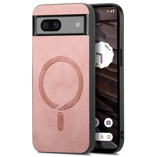 For Google Pixel 7a Leather Back Case Compatible with MagSafe Skin-touch Phone Cover - Pink