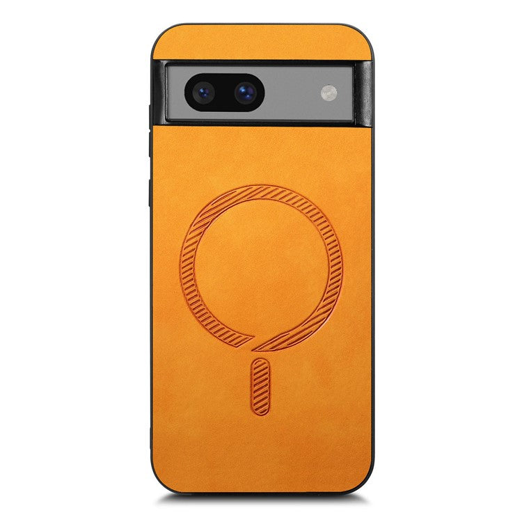 For Google Pixel 7a Leather Back Case Compatible with MagSafe Skin-touch Phone Cover - Yellow