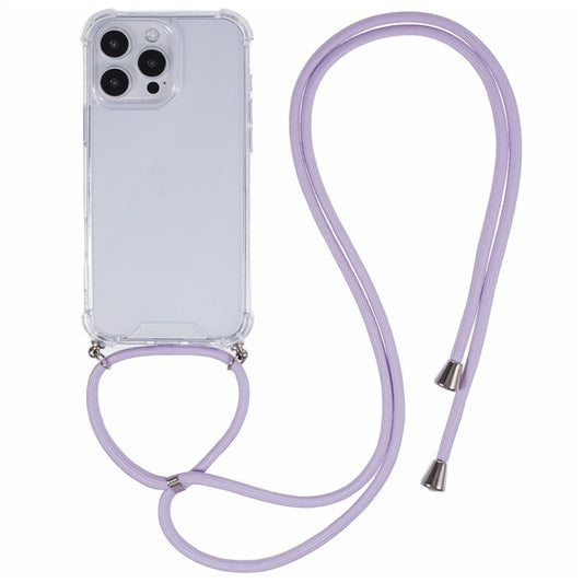 For iPhone 16 Pro Case 4 Corner Reinforced Acrylic + TPU Phone Cover with Adjustable Lanyard - Purple