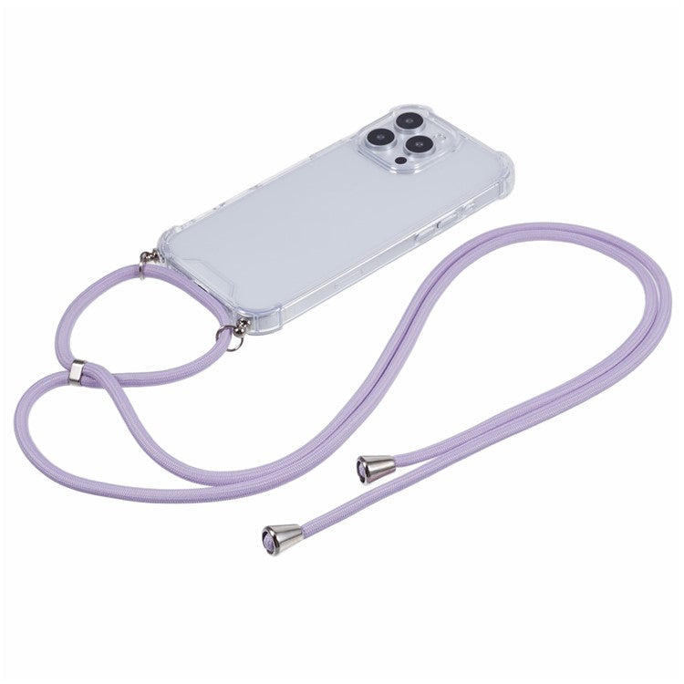 For iPhone 16 Pro Case 4 Corner Reinforced Acrylic + TPU Phone Cover with Adjustable Lanyard - Purple