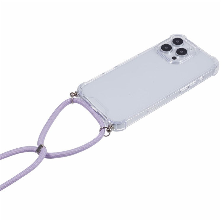 For iPhone 16 Pro Case 4 Corner Reinforced Acrylic + TPU Phone Cover with Adjustable Lanyard - Purple