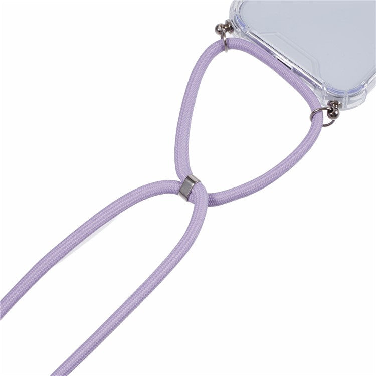 For iPhone 16 Pro Case 4 Corner Reinforced Acrylic + TPU Phone Cover with Adjustable Lanyard - Purple