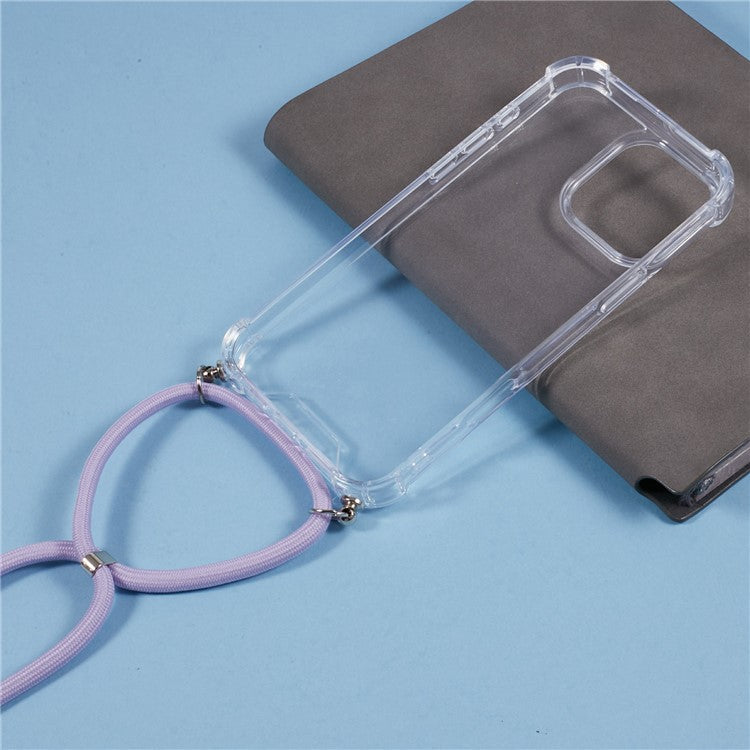 For iPhone 16 Pro Case 4 Corner Reinforced Acrylic + TPU Phone Cover with Adjustable Lanyard - Purple