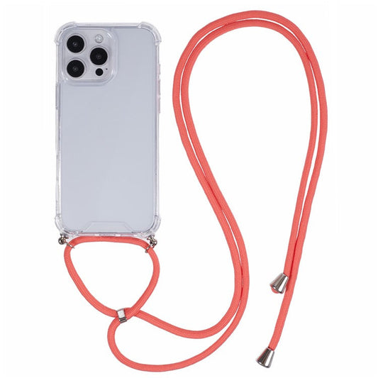 For iPhone 16 Pro Case 4 Corner Reinforced Acrylic + TPU Phone Cover with Adjustable Lanyard - Watermelon Red