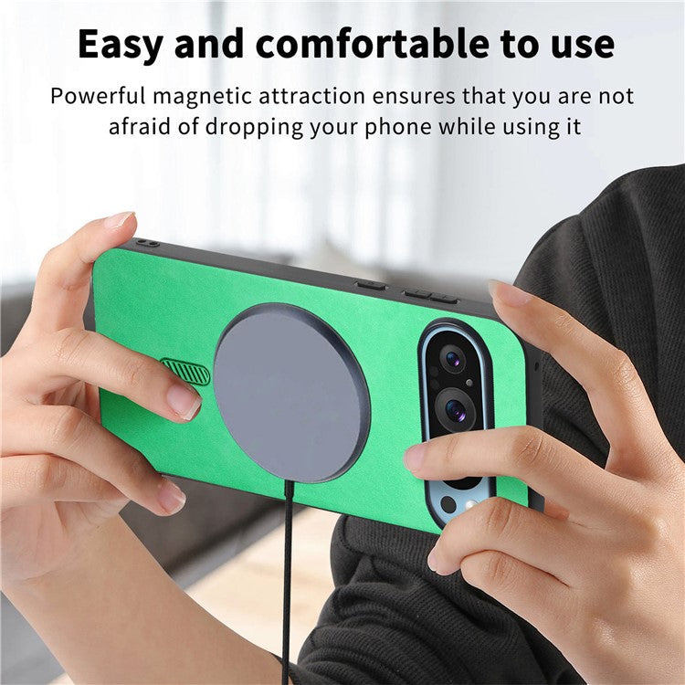 For Google Pixel 9 Pro  /  Pixel 9 Leather Back Case Compatible with MagSafe Skin-Touch Phone Cover - Green