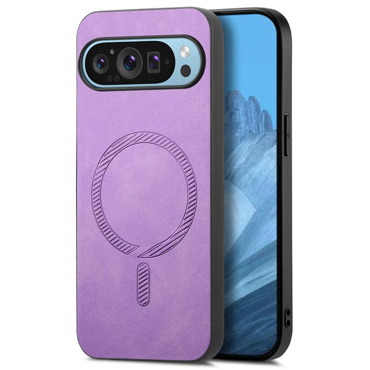 For Google Pixel 9 Pro  /  Pixel 9 Leather Back Case Compatible with MagSafe Skin-touch Phone Cover - Purple