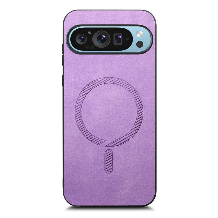 For Google Pixel 9 Pro  /  Pixel 9 Leather Back Case Compatible with MagSafe Skin-touch Phone Cover - Purple