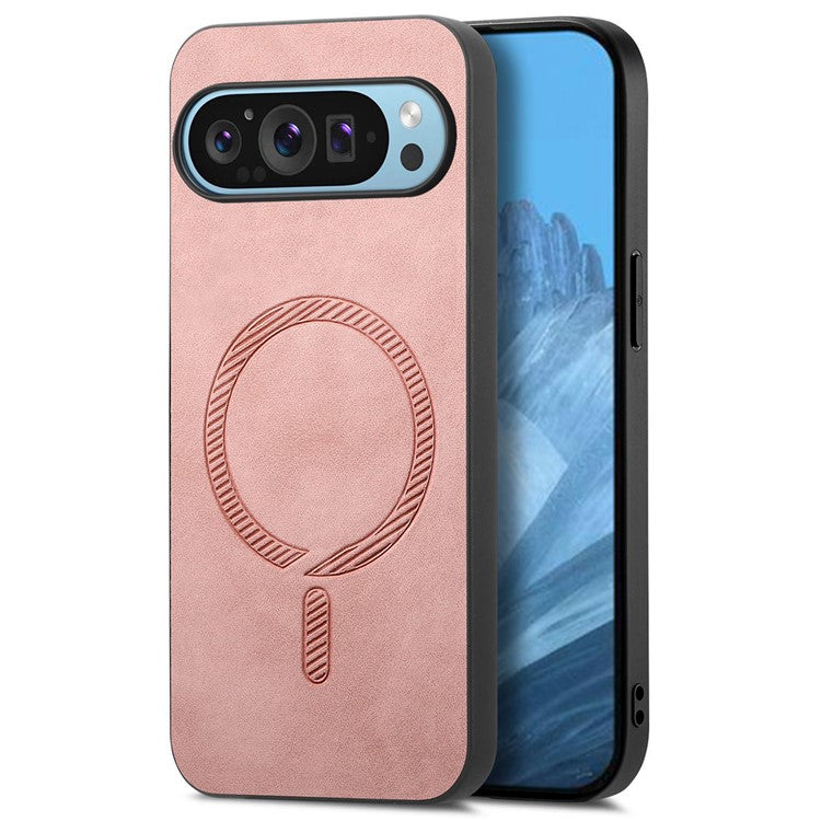 For Google Pixel 9 Pro  /  Pixel 9 Leather Back Case Compatible with MagSafe Skin-touch Phone Cover - Pink