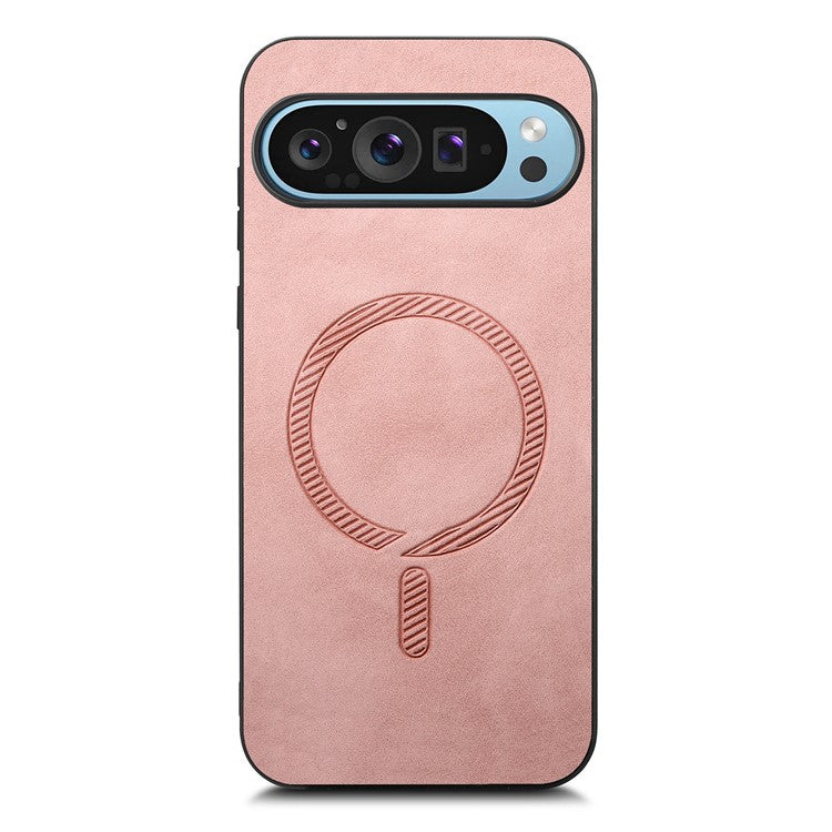 For Google Pixel 9 Pro  /  Pixel 9 Leather Back Case Compatible with MagSafe Skin-touch Phone Cover - Pink