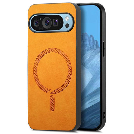For Google Pixel 9 Pro  /  Pixel 9 Leather Back Case Compatible with MagSafe Skin-touch Phone Cover - Yellow