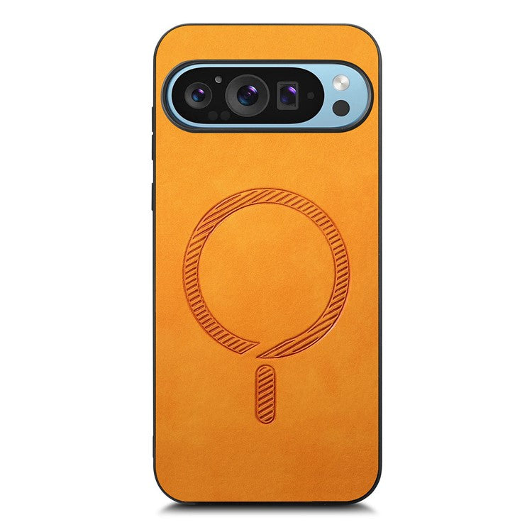 For Google Pixel 9 Pro  /  Pixel 9 Leather Back Case Compatible with MagSafe Skin-touch Phone Cover - Yellow